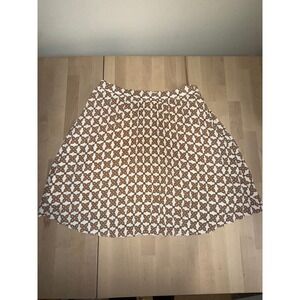 J.‎ Crew Pleated A-Line Skirt White Brown Geometric Print Size 4